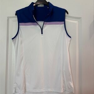 Callaway Opti-Dri Sleeveless Blue and White Top with Lilac Stripe, Size Large